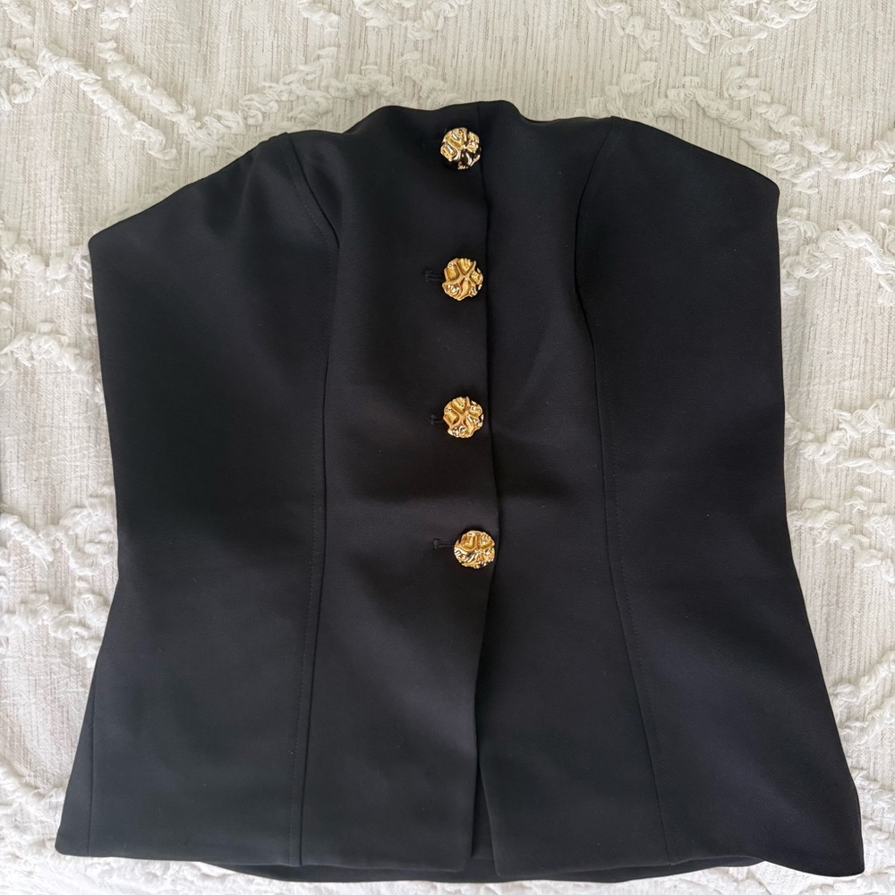 Strapless Black Bustier Top with Gold Button Accents